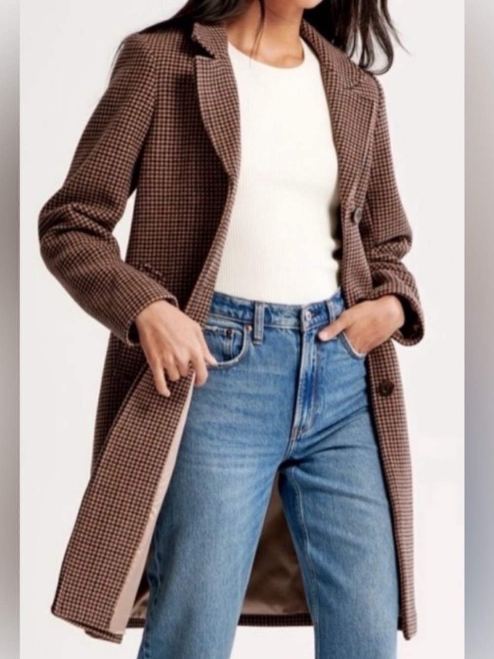 Abercrombie & Fitch Brown Houndstooth Dad Coat Size XS - Picture 2 of 4